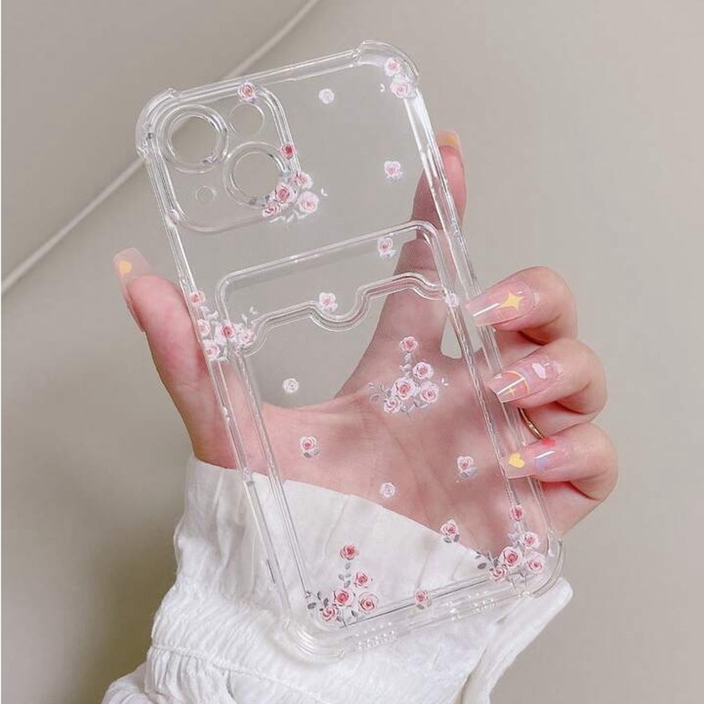 iPhone 13 Pro Transparent Flower Printed Phone Case with Card Slot - Picture 4 of 4